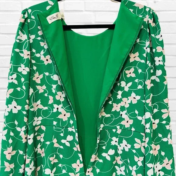 Eliza J Floral Shift Midi Dress Long Sleeve Fit & Flare Lined Pockets Size 12 - Picture 6 of 10